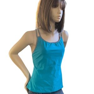 Miraclesuit Aqua Blue Crisscross Strap Tankini Top Soft Cup Bra Size 8